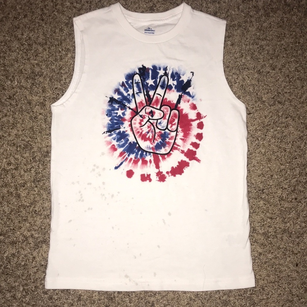 Celebrate Boys White Tie Dye Peace Tank Top Shirt